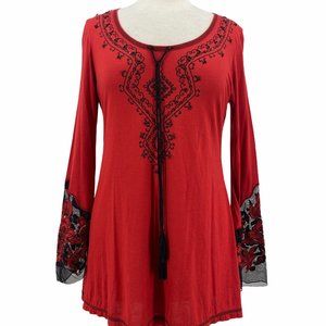 Studio X Women's Casual Red Waffle Long Sleeve T-S